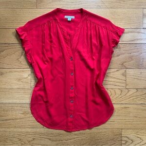J. Crew Red Short-Sleeve Button-Down Blouse